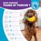 Ein Hund mit einem Ananasspielzeug, das die Vorteile von "Think N' Thrive" zeigt: Stressabbau, Langeweile vertreiben und Bindung.