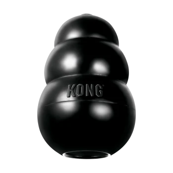 Jouet KONG Classic noir pour chien, jouet distributeur de friandises en caoutchouc à trois étages avec logo embossé « KONG »