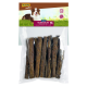 Friandises pour chiens MultiFit native en forme de gorge de veau, avec un border collie sur l'emballage, dans un sac en plastique transparent montrant les friandises à l'intérieur.