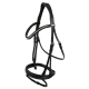 Schwarzes Leder-Haustiergeschirr mit dekorativen Strasssteinen, mit verstellbaren Riemen und einem robusten Design für Komfort und Kontrolle.