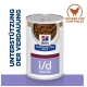Hill's Prescription Diet i/d fettfreies Dosenfutter für Hunde mit Huhn und Gemüse, mit dem Text "Unterstützung der Verdauung."