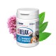Ein weißer "da-ba RELAX Plus" Behälter mit 30 Tabletten, mit einem schlafenden Hund und einer Katze, umgeben von rosa Blumen und grünen Blättern.