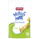 Zakje Animonda Milkies kattensnack, blauw kattenlogo, 'Balance', 'mit Omega-3', 'No Grain' badge, melkgevulde krokante kussentjes