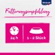 Fütterungsempfehlungsgrafik von Vitakraft, die '24 h' und '1 - 2 Stück' mit Symbolen einer Uhr und einer Futterschüssel zeigt.
