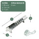 Metall-Geflügelfutterautomat mit runden Schalen und Pfeilen. Sichtbarer Text: 'Größe' Angaben 30 cm, 7,5 cm, 7 cm; 'Gitterabstand: 3 cm'.