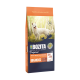 Bozita Hundefuttertüte, 12 kg, mit einem weißen Hund vor einem Waldhintergrund. Der Text hebt 'Adult Sensitive/Sensibel' mit Lachs und Reis hervor.