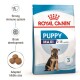 Royal Canin Puppy Maxi dog food bag for 2-15 month puppies, highlighting benefits for immunity, brain development, and kibble size.