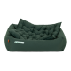 Grünes Haustierbett mit gepolstertem Design und erhöhten Rändern, mit dem Logo "Doctor Bark" an der Seite.
