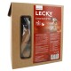 Verpackung von "Lecky Extra-hart Nr. 63" Hundeleckerlis, die einen Hund auf der Vorderseite und Nährwertinformationen auf der Rückseite zeigt.