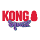 KONG SqueezZ-Logo: großes rotes „KONG“ mit roter Kong-Spielzeug-Silhouette und lila, stilisiertem „SqueezZ“-Schriftzug.