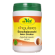 Behälter mit cdVet Eierschalenmehl, beschriftet mit "Eierschalenmehl Natur Struktur", mit einem grünen Deckel und dem Anspruch auf 100% natürliche Inhaltsstoffe.