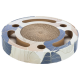 Runder Katzenkratzpad mit floralem Design, mit einer zentralen gewellten Oberfläche und mehreren Löchern zum Spielen.