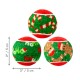 Three 2-inch festive tennis balls for dogs with candy cane, "Ho Ho Ho," and Santa bear patterns.
