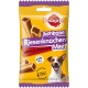 Verpackung von Pedigree Jumbone Mini Hundeleckerlis mit zwei knochenförmigen Snacks, beschriftet mit "Rind und Geflügel Geschmack" und "<5% FETT".