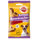 Verpackung von Pedigree Jumbone Mini Hundeleckerlis mit zwei knochenförmigen Snacks, beschriftet mit "Rind und Geflügel Geschmack" und "<5% FETT".