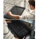 Schwarze Metall-Haustierbox mit abnehmbarem Kunststofftablett, die verschiedene Winkel und Funktionen für einfache Reinigung und Zugang zeigt.