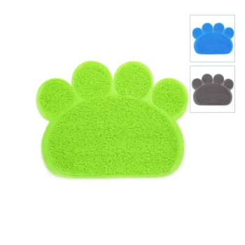 Grüne, pfotenförmige Haustiermatte mit strukturierter Oberfläche, mit Optionen für blaue und graue Matten in der oberen rechten Ecke.
