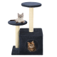 Zwei Katzen auf einem mehrstöckigen Katzenbaum; eine sitzt auf einer oberen Plattform, und die andere schaut aus einem würfelförmigen Versteck heraus.