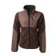 Braune Fleecejacke mit Reißverschluss vorne, mit einem Logo, das "DOG COACH" auf der Brust liest, und zwei Seitentaschen.