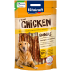 Vitakraft reine Hühnerkaustäbchen Verpackung mit einem Golden Retriever. Text hebt '100% mageres Huhn' und 'kein Getreide, keine Zusatzstoffe' hervor.
