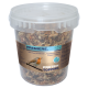 Behälter mit Protein-Topping für Vögel, der getrocknete Insekten enthält, mit der Aufschrift 'Premiere' und einer Illustration eines Rotkehlchens sowie Nährwertangaben.