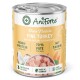 Dose AniForte Pure Nature Fine Turkey Haustierfutter, mit 70% Pute, Süßkartoffeln und Taurin; beschriftet mit "Mono-Protein" und "Made in Germany."