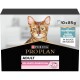 Purina Pro Plan Adult Katzenfutterverpackung, mit "Delicate Digestion" in pinkem Text, mit insgesamt 10 x 85g Portionen.