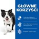 Szczęśliwy Border Collie idzie w stronę kamery, z tekstem po prawej stronie wymieniającym korzyści lekkiego jedzenia dla psów.