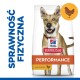 Torba z karmą dla psów Hill's Science Plan Performance, z wizerunkiem psa, z tekstem "SPRAWNOŚĆ FIZYCZNA" i "with CHICKEN."