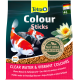Emballage de nourriture pour poissons Tetra Pond Colour Sticks avec des carpes koï vibrantes, une nénuphar, et du texte mettant en avant "Eau Claire & Couleurs Vibrantes."