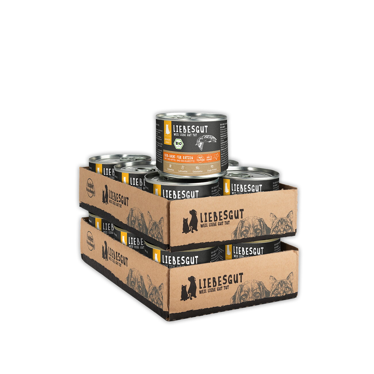 LIEBESGUT Katzenfutter Bio-Lachs mit Bio-Apfel und Bio-Karotte