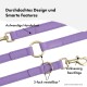 Lila Hundeleine mit verstellbarer Länge, goldenen Beschlägen und detaillierter Verarbeitung, mit deutschem Text, der ihre Designeigenschaften hervorhebt.