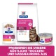 Hill's Prescription Diet Gastrointestinal Biome Produkte für Katzen, mit Trockenfutter, Nassfutter und einem Katzenbild, mit Text zur Förderung des Futters.