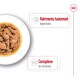 Gros plan sur un bol de nourriture humide pour animaux avec des morceaux de viande, présentant le texte : "Nutriments hautement digestibles" et "Complexe de vitamines."