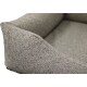 Nahaufnahme eines beigen Hundebetts im Tweed-Look, die die erhöhte, gepolsterte Seitenwand und das gepolsterte Innenkissen zeigt.
