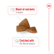 Pet food kibble shaped like triangles, labeled "Blend of nutrients & vitamins" and "Enriched with EPA, DHA and vitamin C."