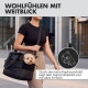 Kleiner brauner Pudel ruht in einem schwarzen Haustierbett, mit deutschem Text über Komfort und weite Sicht für Hunde.