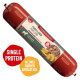 Fleischeslust Holz-Futterbox und rote Futterrolle mit Aufschrift ‚Pures Lamm / Pure Lamb‘ und ‚Natürlich & Artgerecht‘.