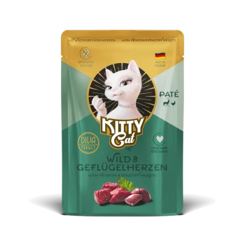 Kitty Cat Wild & Geflügelherzen Katzenfutterbeutel mit Hirsch- und Geflügelherzen, getreidefrei, hergestellt in Deutschland, extra Taurin.