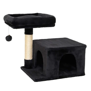 Kratzbaum 50 cm schwarz Schwarzer Katzenbaum mit einer plüschigen oberen Liegefläche, einem mit Sisal umwickelten Kratzbaum und einem gemütlichen Versteck.
