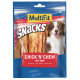 MultiFit Snacks-Tüte mit der Aufschrift 'Chick 'N' Chew mit Rind' – Hühnchen-Kausnacks mit Rind, Kauknochen und einem lächelnden braun-weißen Hund.