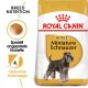 Royal Canin Adult Miniature Schnauzer Hundefutterbeutel mit Schnauzer-Illustration, die die Rassenernährung und die Gesundheit der Harnwege betont.
