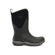 Schwarzer wasserdichter Matschstiefel mit einem Neopren-Obermaterial und Gummisohle, mit einem Logo an der Seite und einem strukturierten Profil für Grip.
