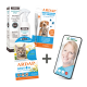 Haustierpflegeprodukte: Felisept Katzenspray, ARDAP Zeckenentfernungstools, ARDAP Flohschutz und ein Smartphone mit einer Tierarztberatungs-App.