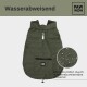 Wasserabweisende grüne Haustierjacke mit einem Reißverschluss vorne, mit einer Tasche und dem Markenlogo "PAW WOW."