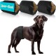 Ein schwarzer Labrador in einer blauen Windel steht stolz mit drei bunten Windeln hinter sich. Text: "3er-Set."