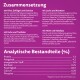 Zutatenliste für Haustierfutter auf Deutsch, die Zusammensetzungen mit Rind, Geflügel, Fisch und Gemüse sowie Nährwertanalysen in Prozenten detailliert.