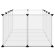 Transparenter Haustierspielzaun mit schwarzen Verbindern, mit einem geräumigen, geschlossenen Bereich für Haustiere, um sicher zu spielen.