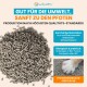 Haufen Lucky-Kitty Einstreupellets und Katzenpfote; deutsche Überschrift 'GUT FÜR DIE UMWELT, SANFT ZU DEN PFOTEN'.