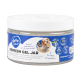 Heldere gelpot gelabeld 'duvo plus REFRESH GEL JAR', ontworpen om slechte geuren in binnenruimtes te verwijderen, met afbeeldingen van een hond en een kat.